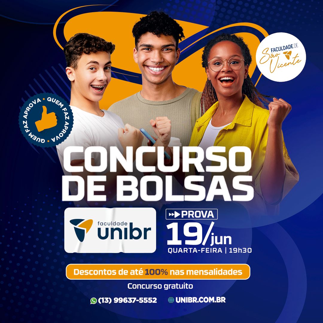 Concurso bolsas de até 100 UNIBR Faculdade de São Vicente