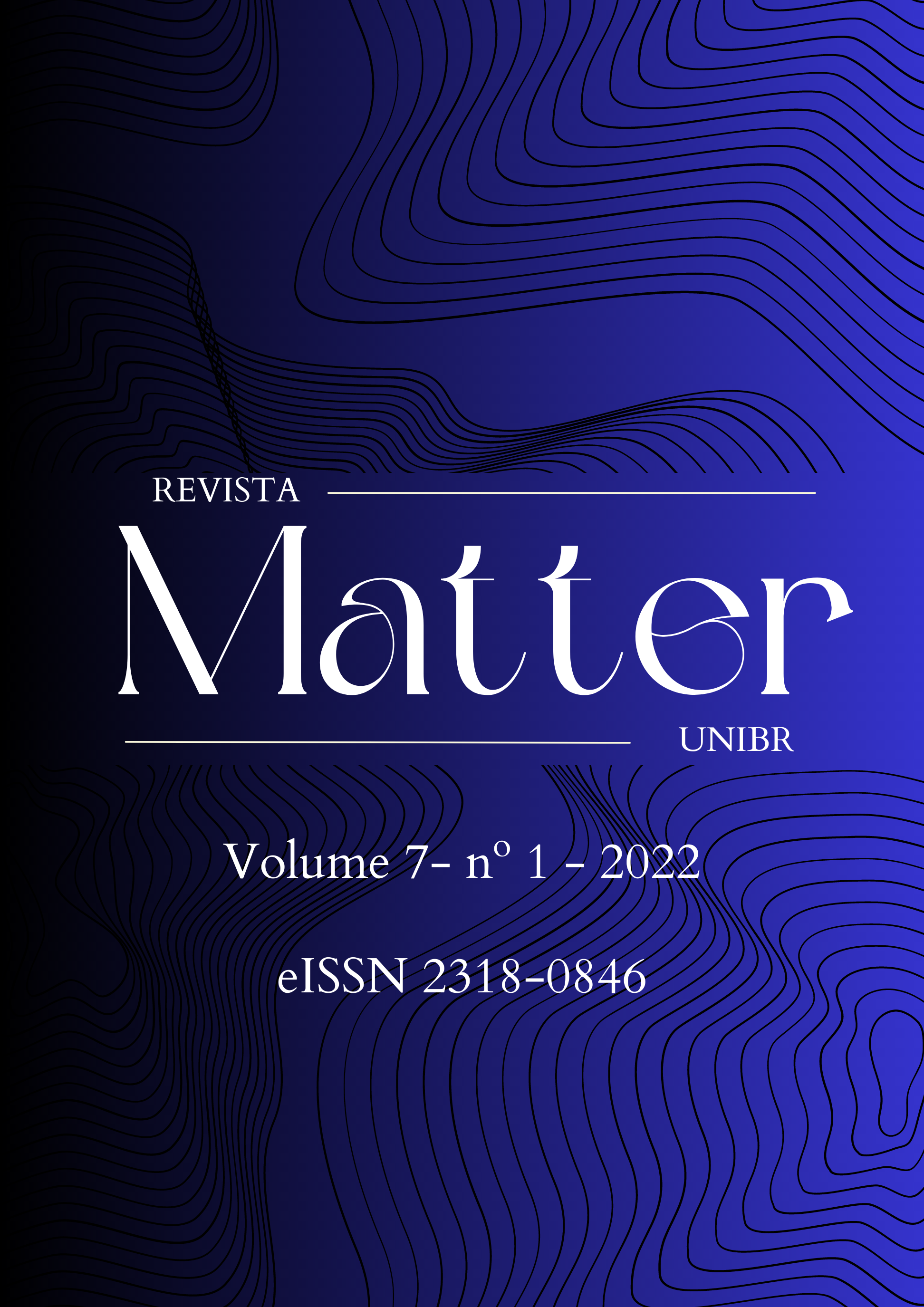 Capa azul com escrito: Revista Matter UNIBR Volume 7 - nº 1 - Dezembro/2022